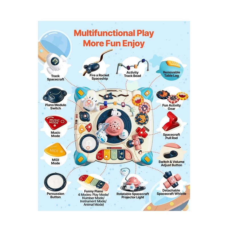 Slickblue Baby Spacecraft Activity Table for 6+ Months with Music & Lights