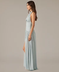 Modenaire Women's Lara One-Shoulder Pleated Keyhole Cutout Gown