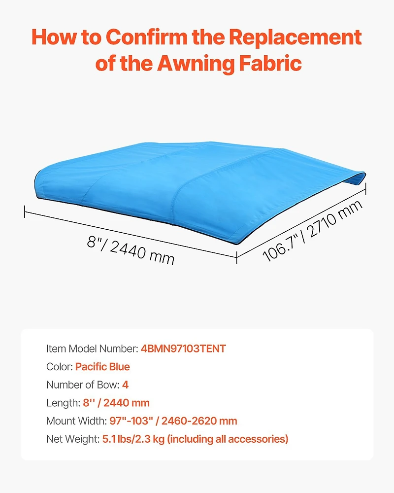 Mecale 4 Bow Boat Bimini Top, 600D Polyester Waterproof Sun Protection Canopy with Storage Bag