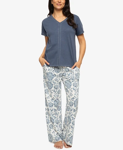 Felina Women's Josephine V-Neck T-Shirt and Pants Pajama Set Style 900870