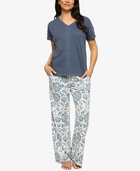Felina Women's Josephine V-Neck T-Shirt and Pants Pajama Set Style 900870