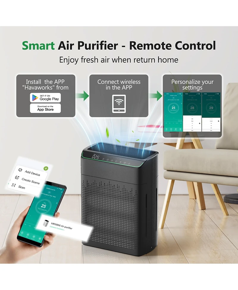 Morento Smart Hepa Air Purifier for Home, Voice & App Contorl, PM2.5 Display, Quality Monitor, Up to 1290 Sqft