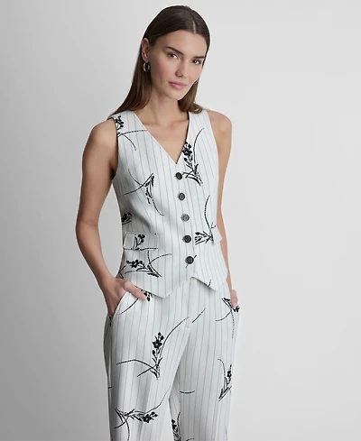 Dkny Women's Pinstripe V-Neck Sleeveless Vest