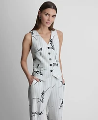 Dkny Women's Pinstripe V-Neck Sleeveless Vest