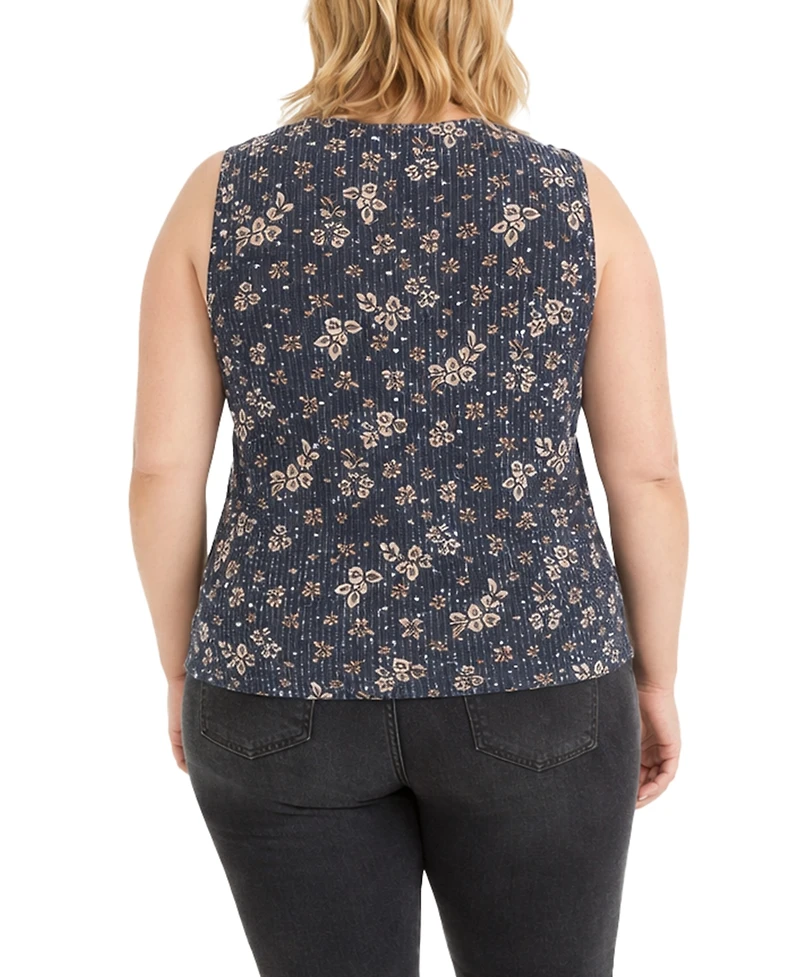 Coin 1804 Plus Boho Floral Rib Twist Tank