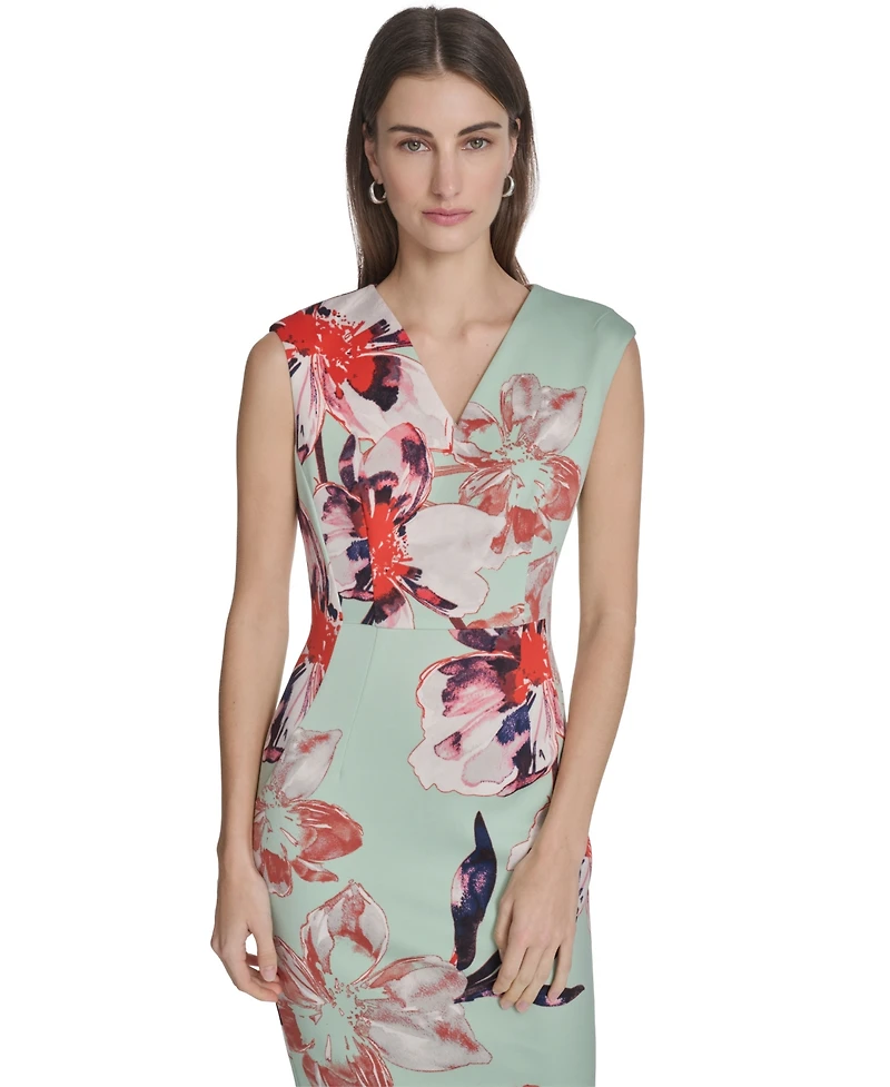 Calvin Klein Women's Sleeveless Printed Scuba Sheath Dress