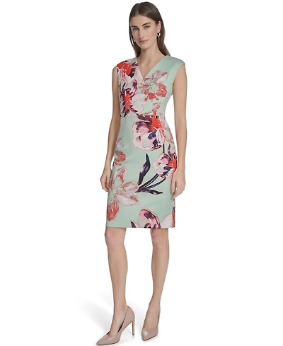 Calvin Klein Women's Sleeveless Printed Scuba Sheath Dress