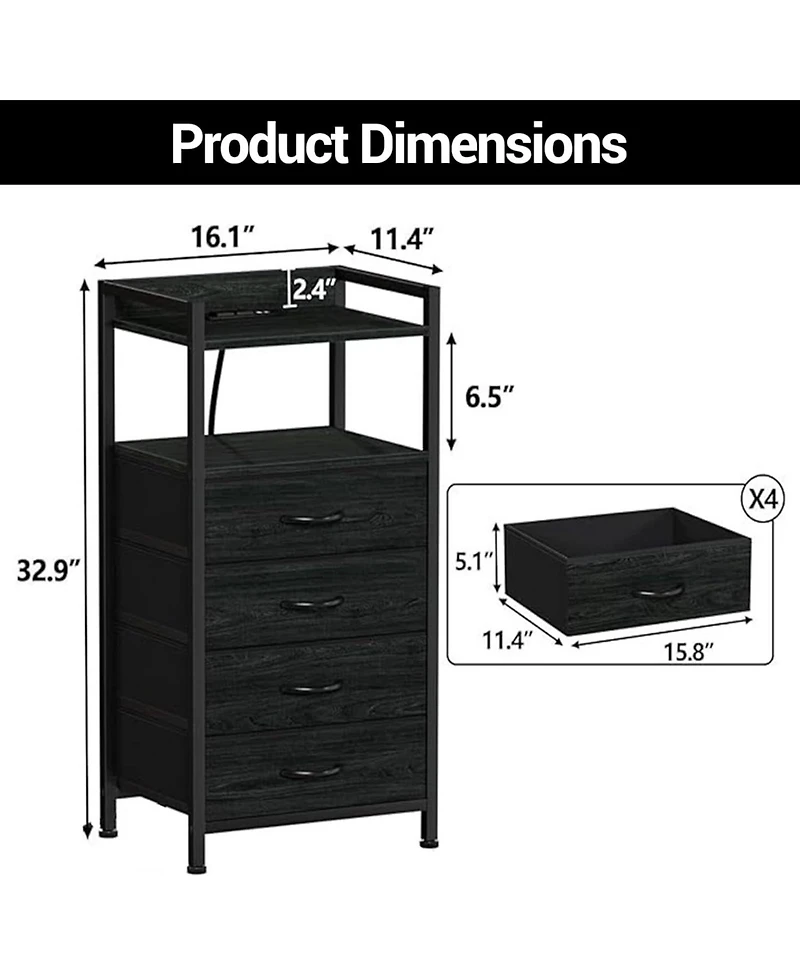 gaomon Fabric Chest of Drawers with 4 Foldable Storage Bins, , Nightstand & Organizer for Bedroom, Living Room