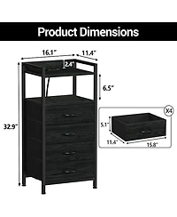 gaomon Fabric Chest of Drawers with 4 Foldable Storage Bins, , Nightstand & Organizer for Bedroom, Living Room