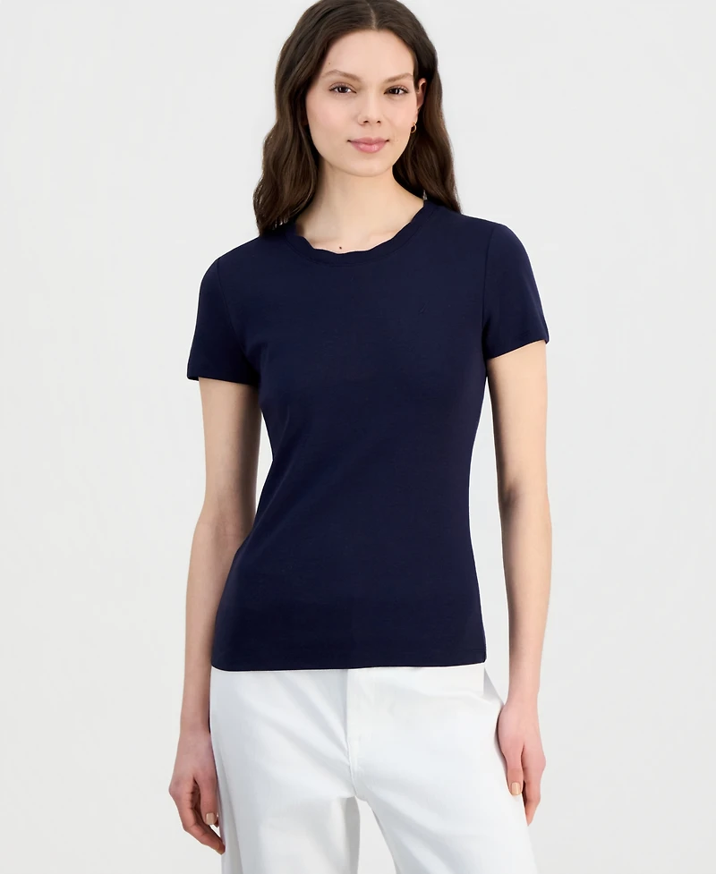 Nautica Women's Scallop-Trim Cotton Short-Sleeve T-Shirt