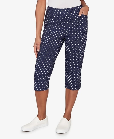 Alfred Dunner Petite Port Side Polka Dot Flat Front Denim Capri Pants