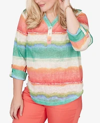 Alfred Dunner Petite Resort Living Biadere Tie Dye Stripe Henley Top