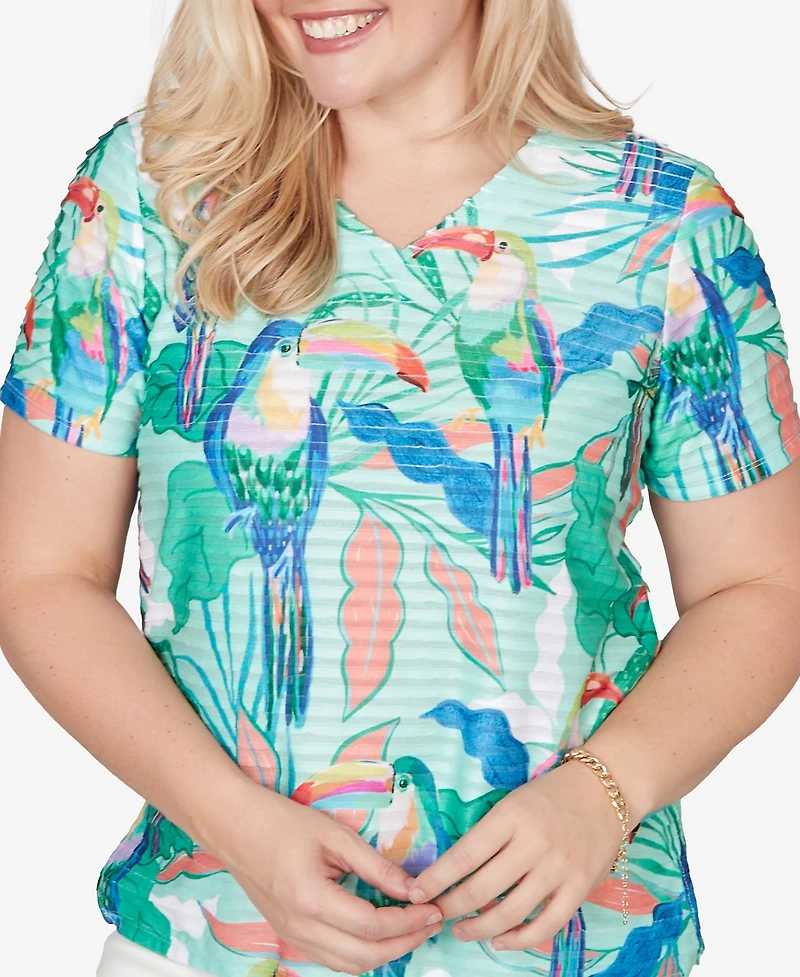 Alfred Dunner Petite Resort Living Toucan Textured Short Sleeve T-shirt