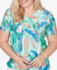 Alfred Dunner Petite Resort Living Toucan Textured Short Sleeve T-shirt