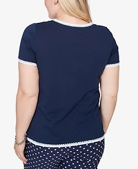 Alfred Dunner Petite Port Side Pearl Anchor Graphic T-shirt
