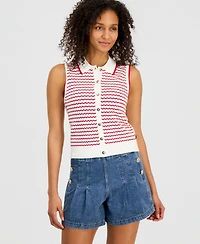 Nautica Women's Striped Sleeveless Pointelle Polo Sweater