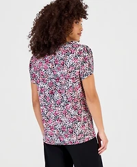 Anne Klein Essentials Petite Printed Tulip-Sleeve Top