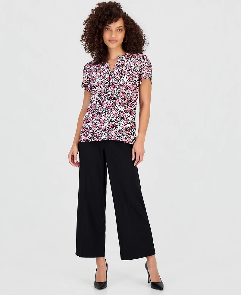 Anne Klein Essentials Petite Printed Tulip-Sleeve Top