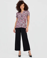 Anne Klein Essentials Petite Printed Tulip-Sleeve Top