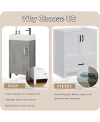 gaomon 16" Bathroom Vanity with Sink Freestanding Bathroom Sink Cabinet with 2 Soft-Closing Doors and Large Storage Drawer Wood Vanity Cabinet