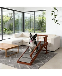 Aostirmotor Solid Wood Dog Ramp for Bed & Couch,Brown