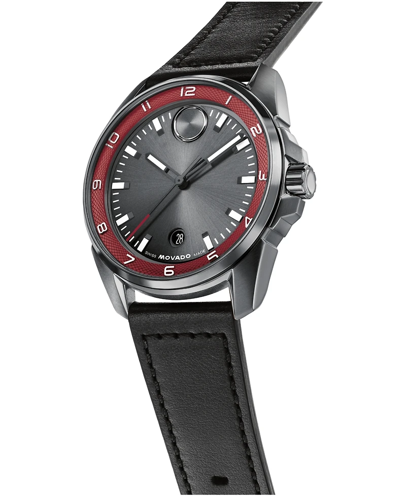 Movado Men's Bold Verso S Swiss Quartz Black Leather Watch, 42mm