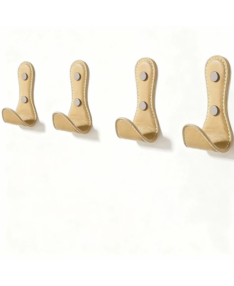 Yigii 4Pc Leather-Wrapped Zinc Alloy Wall Hooks for Home