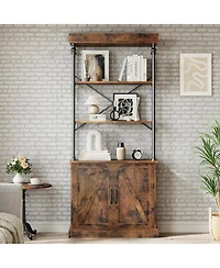 gaomon 73" Tall Industrial Bookshelf with Doors – Wood and Metal Farmhouse Bookcase Open Shelves Cabinet