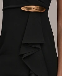 Donna Karan New York Women's Asymmetrical Neck Sheath Ruffle Dress