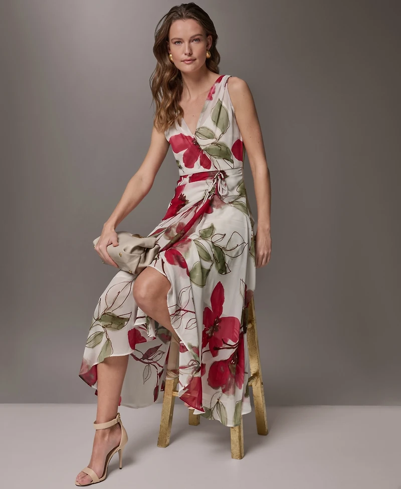 Donna Karan New York Women's Floral Faux Wrap Midi Dress
