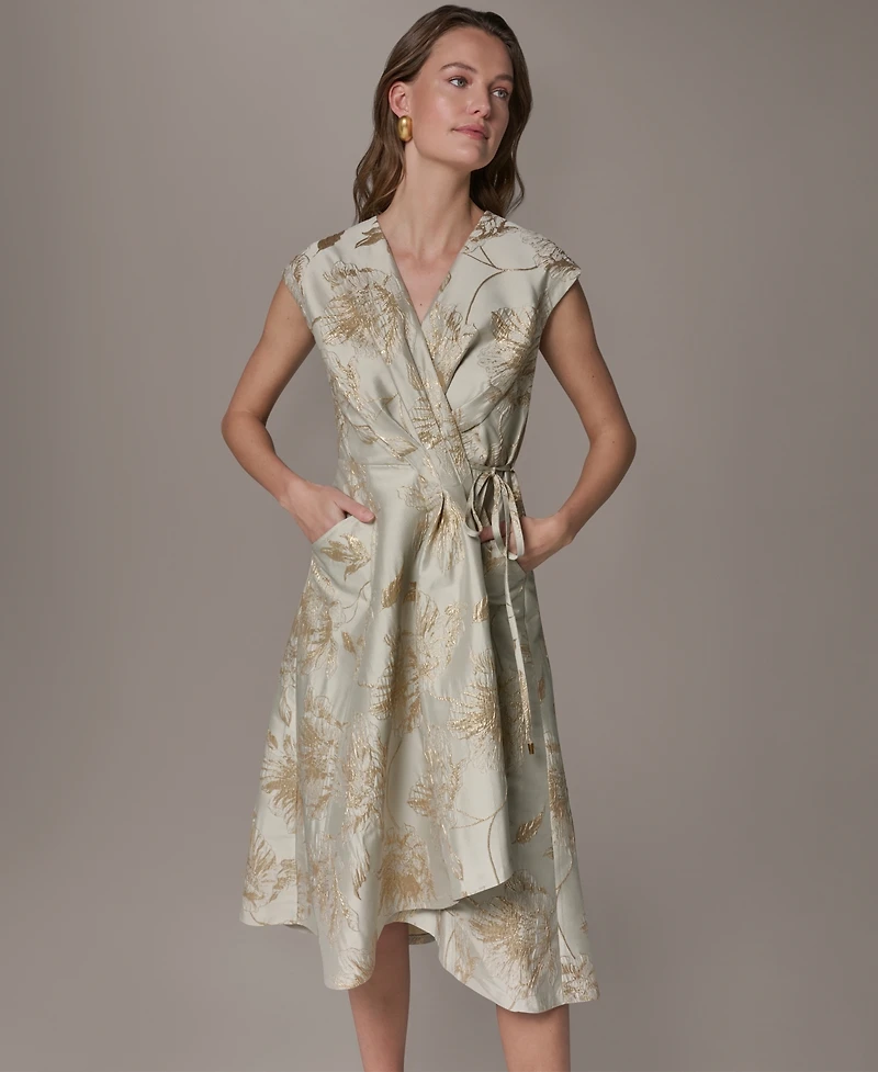 Donna Karan New York Women's Printed V-Neck Faux Wrap Dress