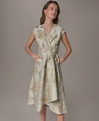 Donna Karan New York Women's Printed V-Neck Faux Wrap Dress