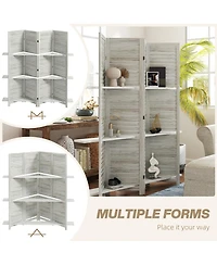 Homcom 4 Panel Privacy Screen, Room Divider with 3 Shelves
