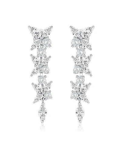 Suzy Levian New York Gala Collection Sterling Silver Multi-Cut Cluster Cubic Zirconia Dangle Drop Earrings