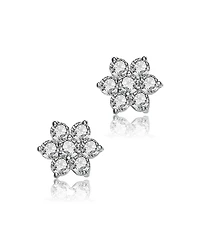 Sterling Silver Clear Round Cubic Zirconias Flower Shape Earrings