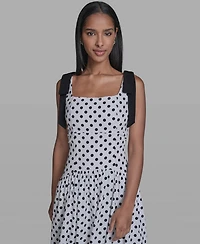 Karl Lagerfeld Paris Women's Sleeveless Polka Dot Bow Strap Midi Dress