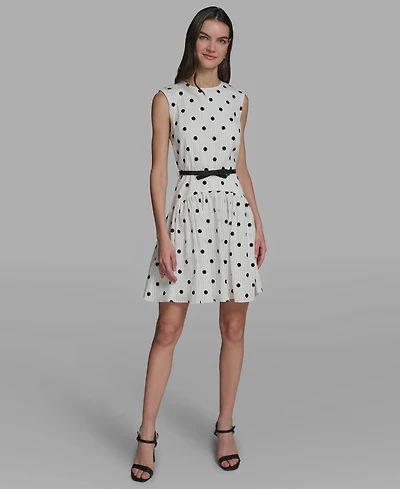 Karl Lagerfeld Paris Women's Cap-Sleeve Flocked Polka Dot Mini Dress
