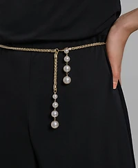 Karl Lagerfeld Paris Women's Sleeveless Matte Jersey Removable Chain Belt Jumpsuit