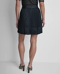 Dkny Women's Logo-Waist Mixed-Media Pleated-Hem Skirt
