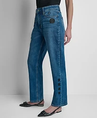 Dkny Women's 1989 Pins & Patches Straight Fit Pants