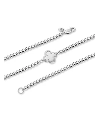 Devata Clover Beaded Ball Bracelet Rhodium Plated Sterling Silver, Medium 7.5