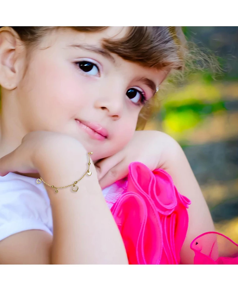 GiGiGirl 14k Yellow Gold Plated Adjustable Bracelet with Heart Charms and Beads for Kids