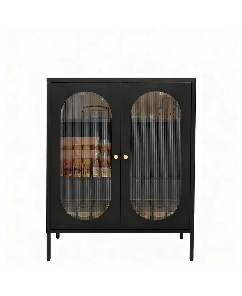 Yigii 3-Tier Glass Cabinet with Magnetic Doors for Kitchen & Living