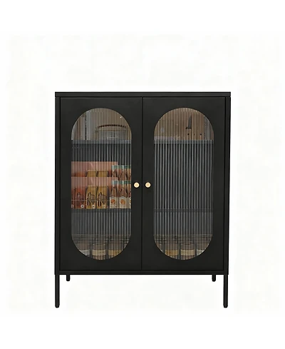 Yigii 3-Tier Glass Cabinet with Magnetic Doors for Kitchen & Living