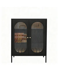 Yigii 3-Tier Glass Cabinet with Magnetic Doors for Kitchen & Living