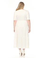 White Mark Plus Square Neck Short Sleeve Tiered Dress