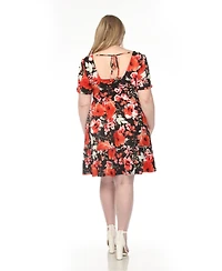 White Mark Plus Square Neck Short Sleeve Floral Dress