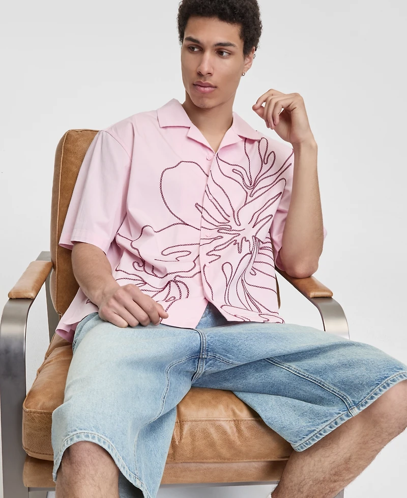 Mode of One Men's Cotton-Blend Printed Relaxed Camp Shirt, Macy's Exclusive