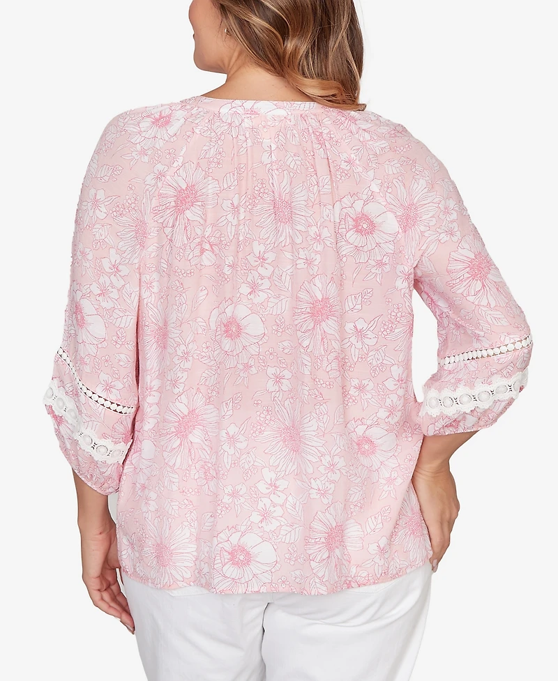 Ruby Rd. Plus Size Floral Silky Gauze Peasant Top