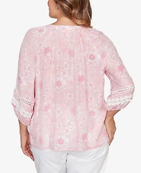 Ruby Rd. Plus Size Floral Silky Gauze Peasant Top